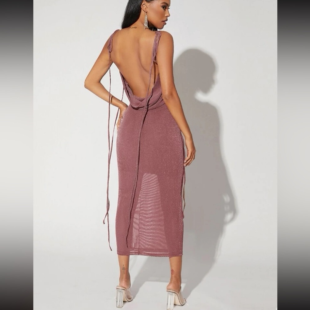 Dusty pink backless glitter dress